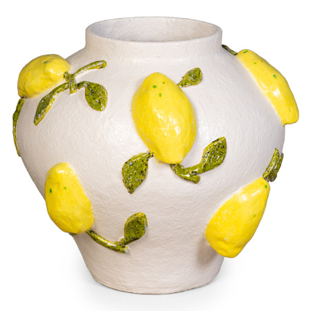 ваза напольная lemon h36 белая с жёлтым, керамика ручной работы