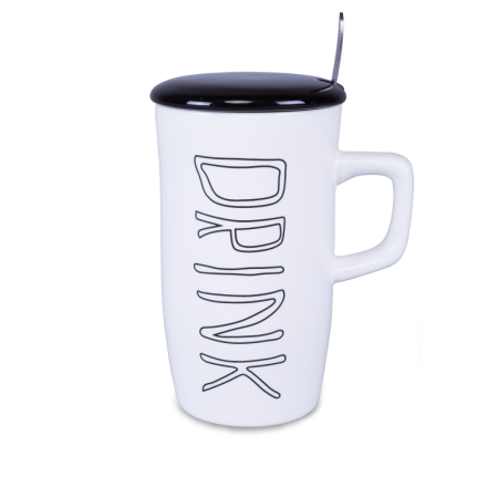 кружка с крышкой и ложкой graphics drink 350мл белая керамическая