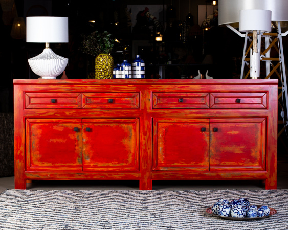 комод red vintage 46х226х96 красный деревянный из массива