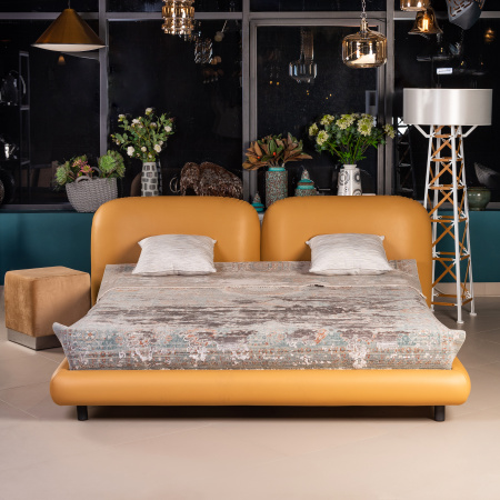 кровать двуспальная peachy 210х225х90 бежевая, обивка из экокожи