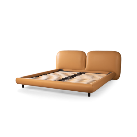 кровать двуспальная peachy 210х225х90 бежевая, обивка из экокожи