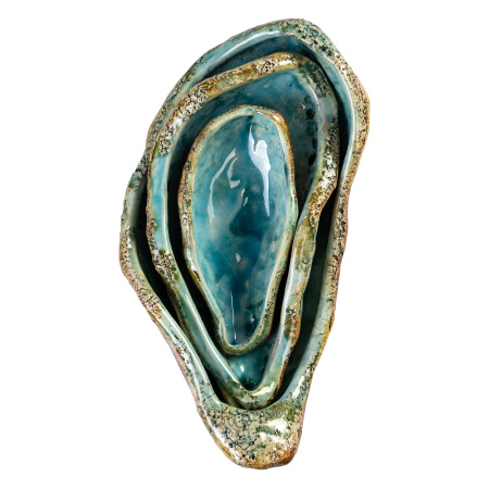 декор triple oyster shell нежно бирюзового цвета, керамика ручной работы