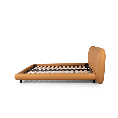 кровать двуспальная peachy 210х225х90 бежевая, обивка из экокожи