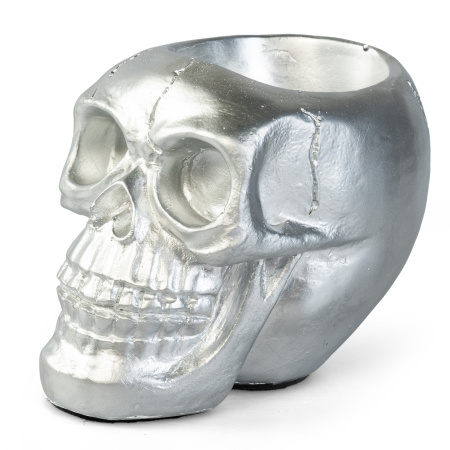 кашпо scull серебряное гипсовое