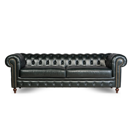 диван прямой chesterfield зеленый, обивка из экокожи