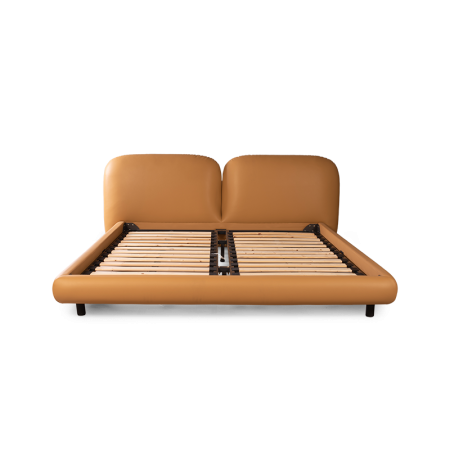 кровать двуспальная peachy 210х225х90 бежевая, обивка из экокожи
